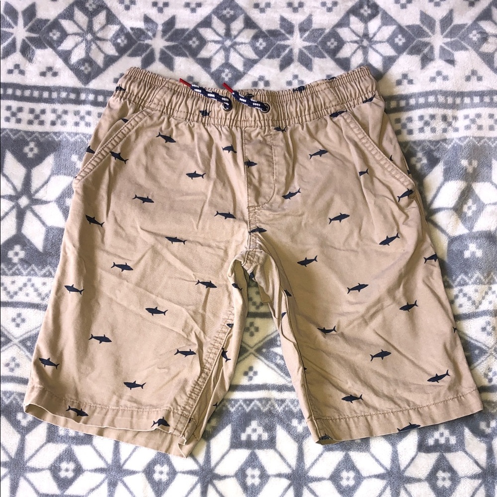 George Tan Shorts with Navy Shark Print